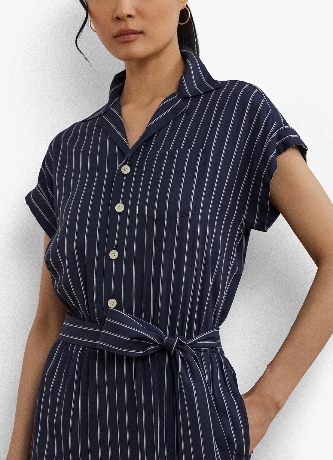 Ralph Lauren Wide fit jumpsuit met streepprint - detail 5 blauw