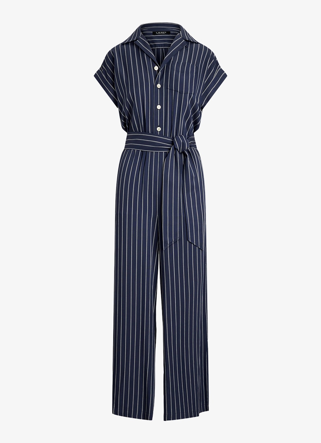 Ralph Lauren Wide fit jumpsuit met streepprint - voorkant 2 blauw