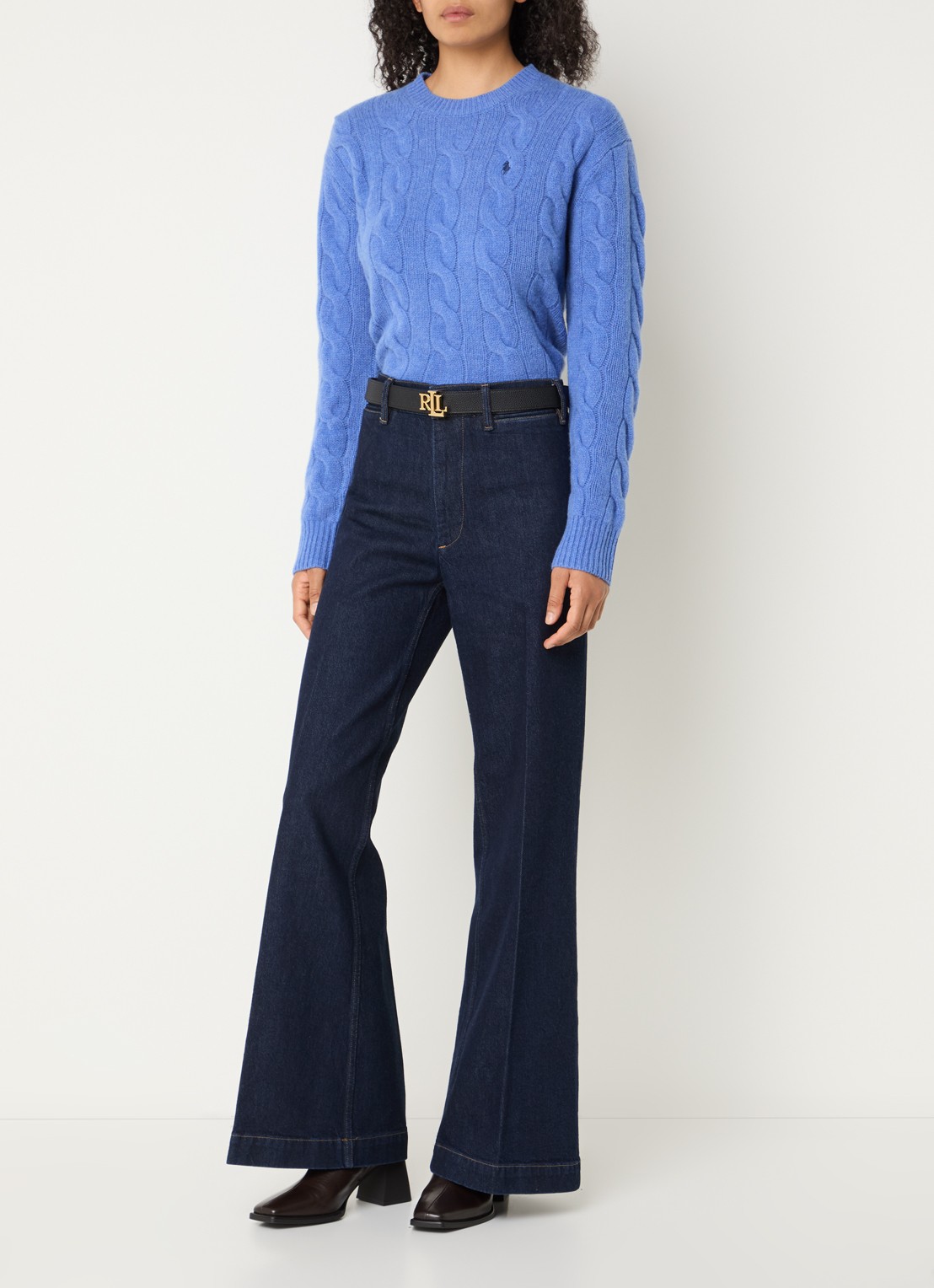 Ralph Lauren Woven high waist flaired jeans met donkere wassing - voorkant 4 indigo