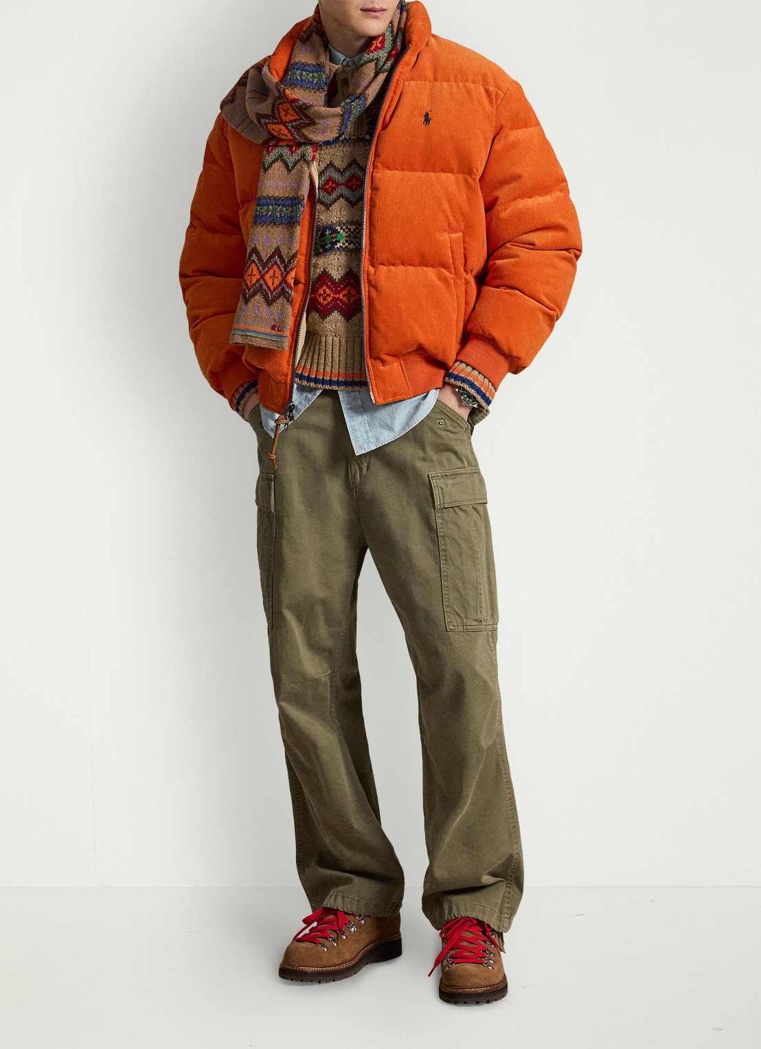 Ralph Lauren Wyoming pufferjack van corduroy met donsvulling - detail 3 college orange / oranje