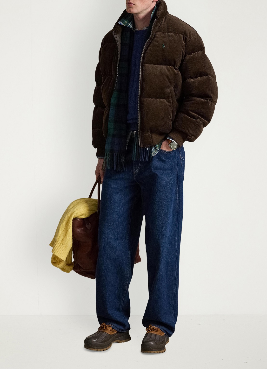 Ralph Lauren Wyoming pufferjack van corduroy met donsvulling - detail dark beech / donkerbruin