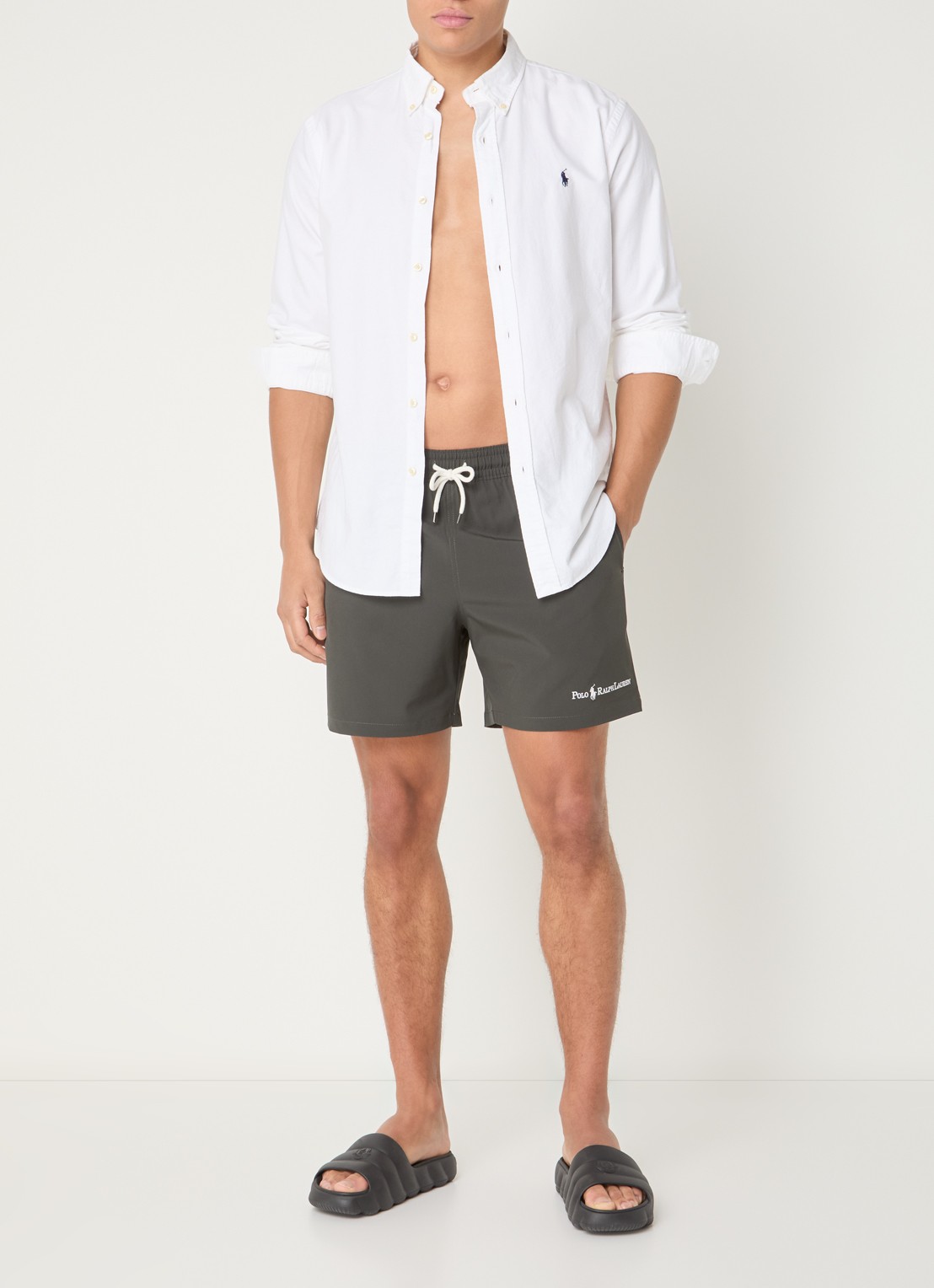 Ralph Lauren Zwemshorts met steekzakken en logo - voorkant 2 olijfgroen