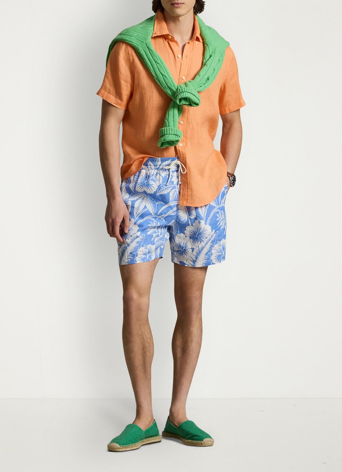 Ralph Lauren Zwemshorts van linnen met bloemenprint - voorkant 2 blue sweetheart floral / blauw
