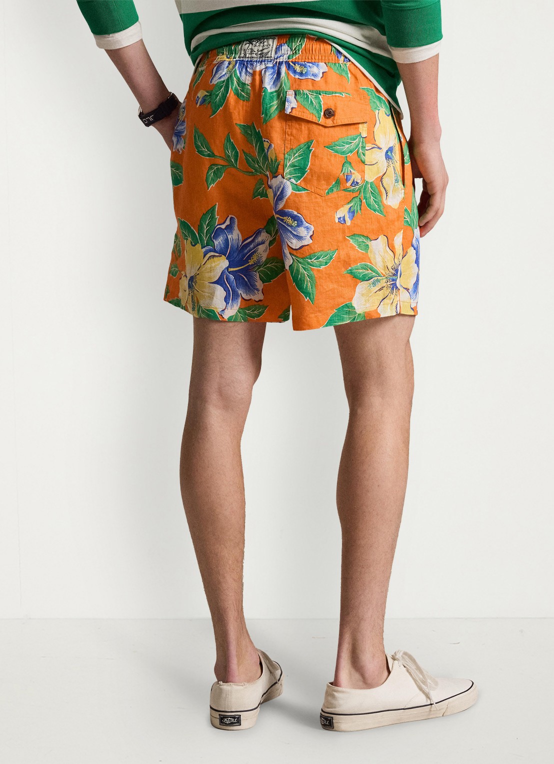 Ralph Lauren Zwemshorts van linnen met bloemenprint - achterkant orange iconic hibiscus / oranje