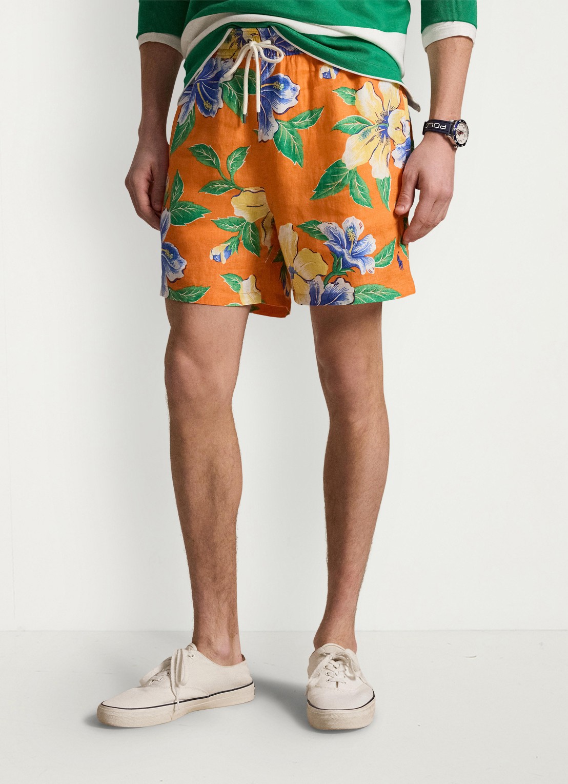 Ralph Lauren Zwemshorts van linnen met bloemenprint - detail 3 orange iconic hibiscus / oranje