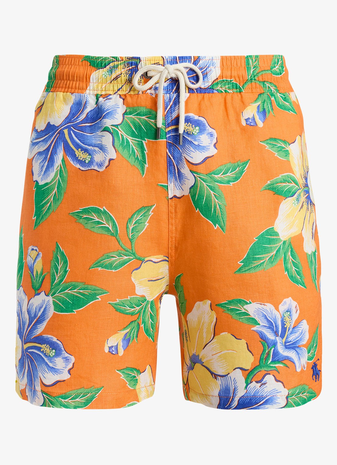 Ralph Lauren Zwemshorts van linnen met bloemenprint - voorkant 2 orange iconic hibiscus / oranje