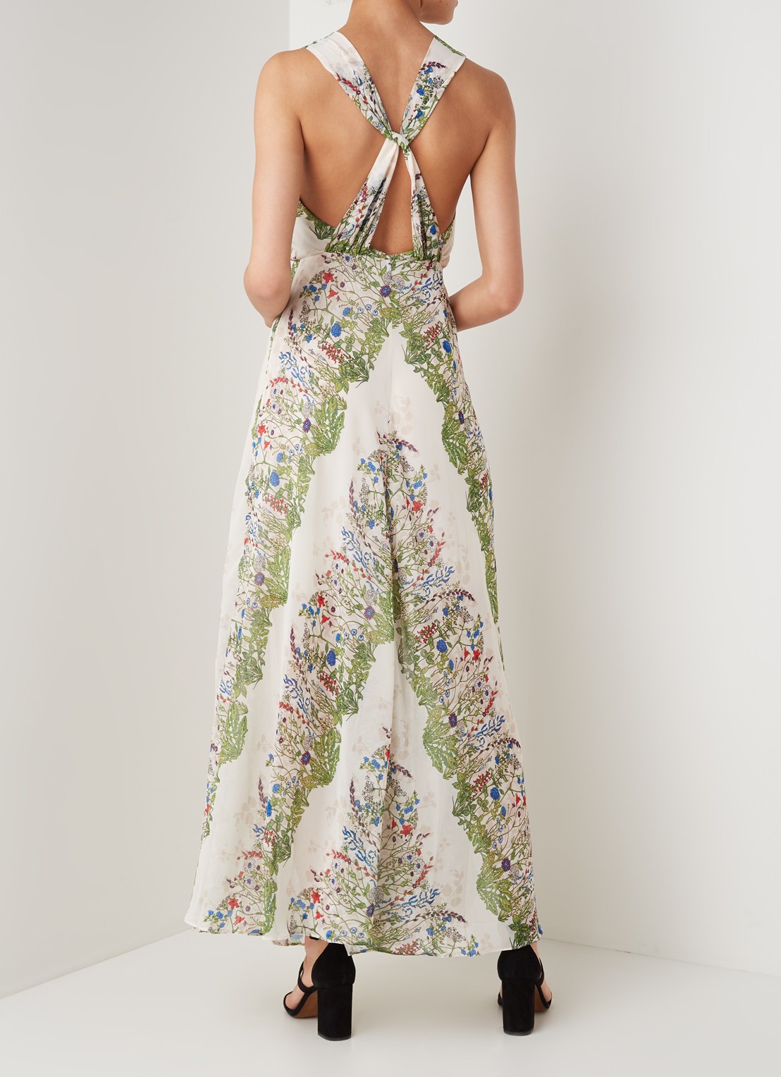 Rascalle maxi jurk met bloemenprint en V-hals - achterkant 4 ivoor