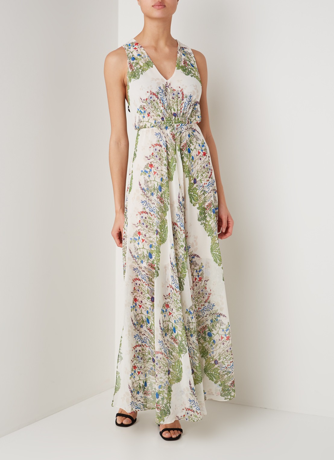 Rascalle maxi jurk met bloemenprint en V-hals - detail 3 ivoor