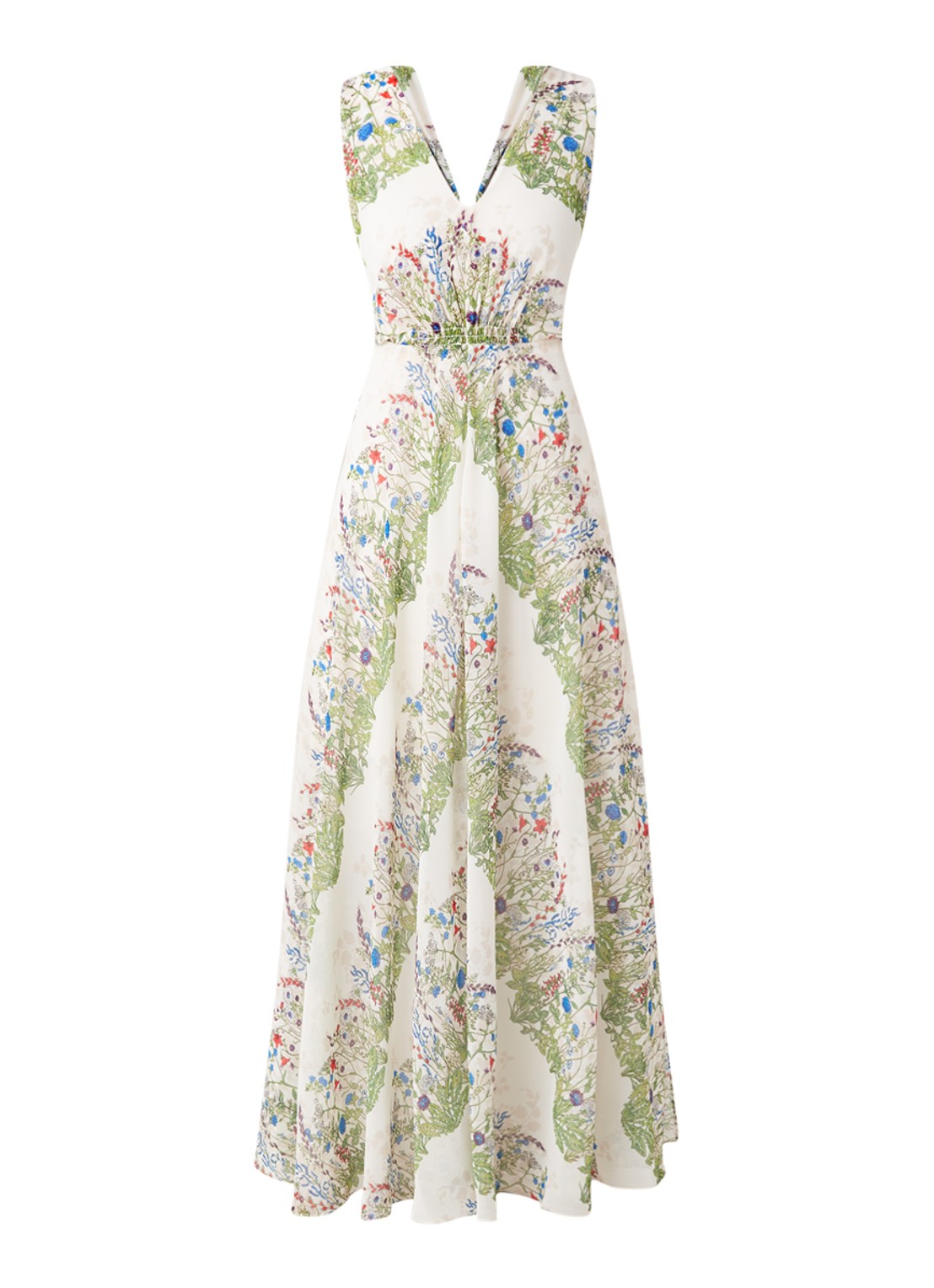 Rascalle maxi jurk met bloemenprint en V-hals - voorkant ivoor