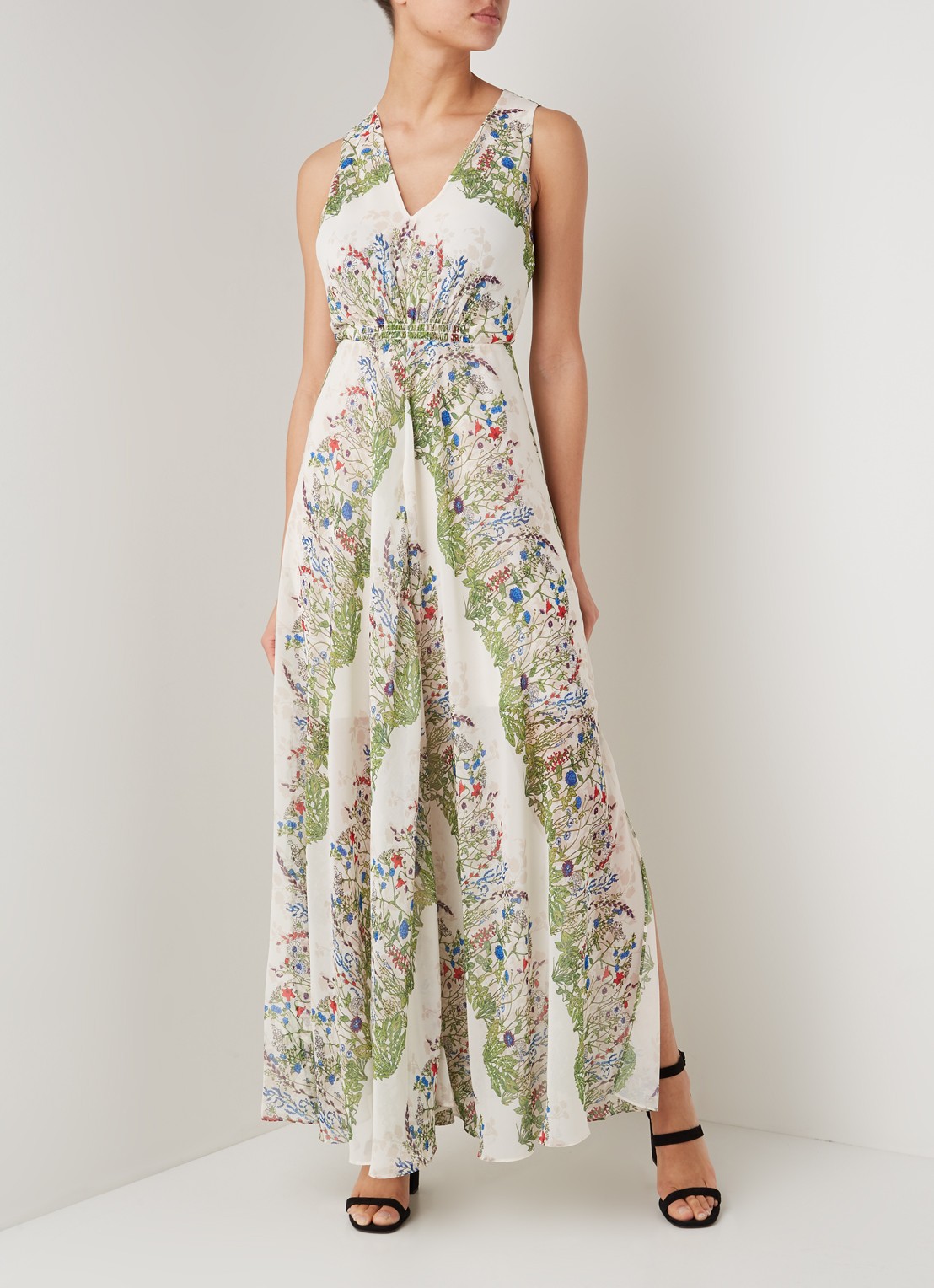 Rascalle maxi jurk met bloemenprint en V-hals - voorkant 2 ivoor