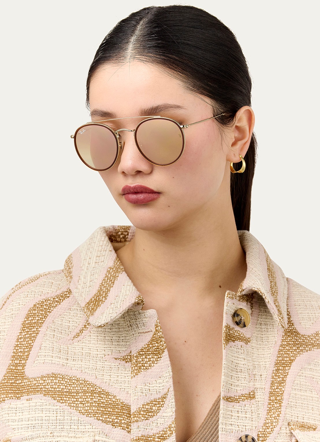 Ray-Ban Round Double Bridge zonnebril RB3647N - voorkant 2 roze