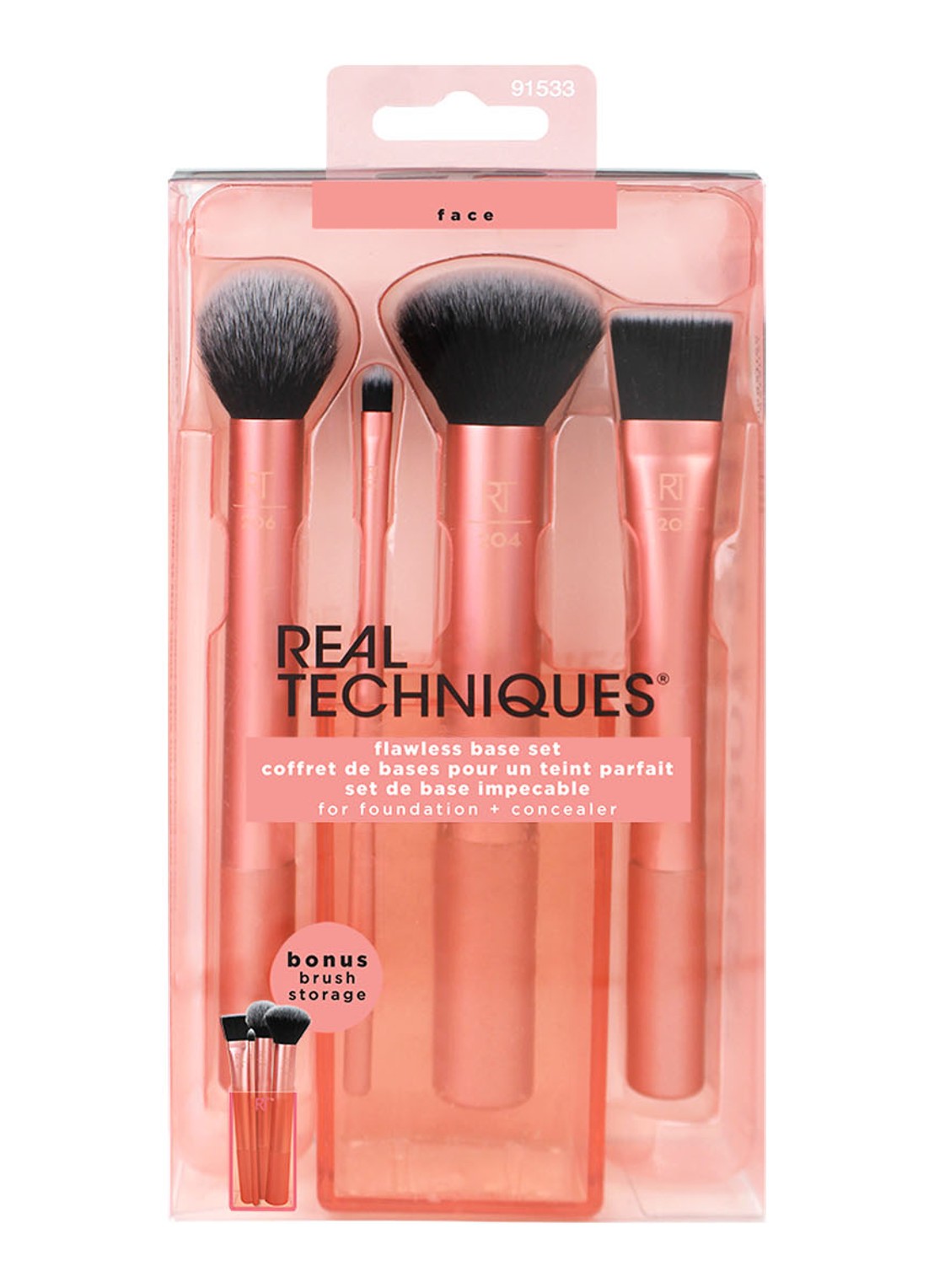 Real Techniques Flawless Base Set - make-up kwastenset - voorkant 2 oranje