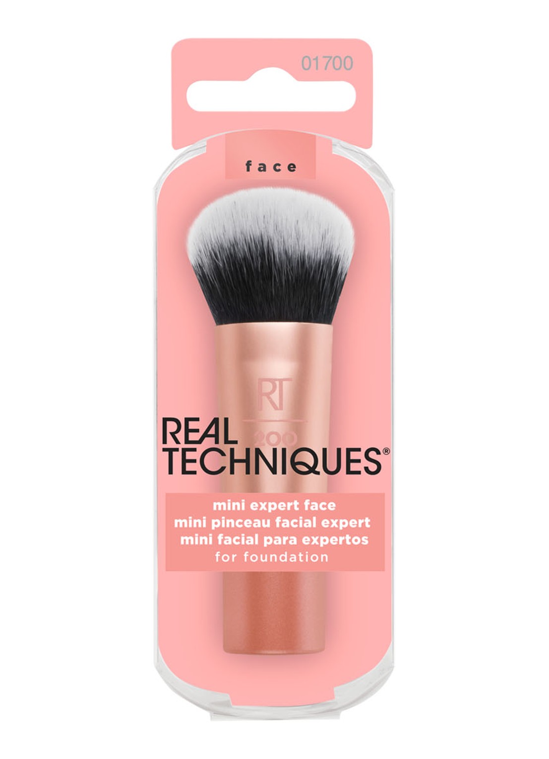 Real Techniques Mini Expert Face Brush - foundation- en poederkwast - voorkant 2 zalmroze