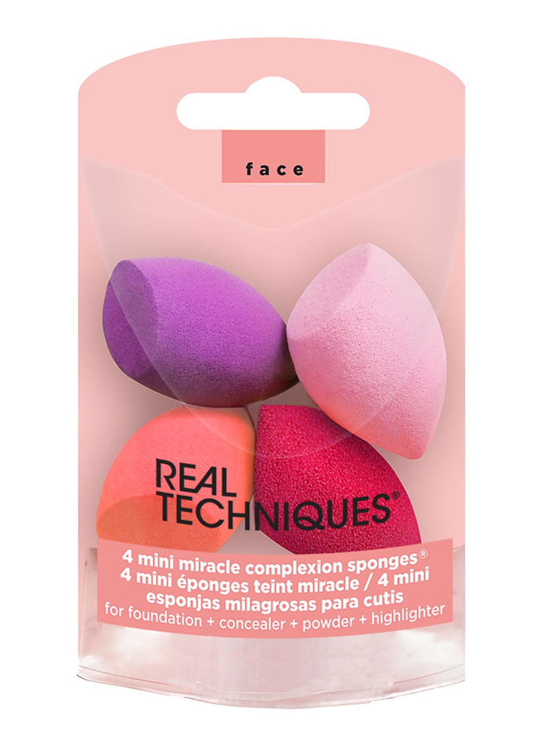 Real Techniques Mini Miracle Sponges - make-up spons set van 4 - voorkant 2 multicolor