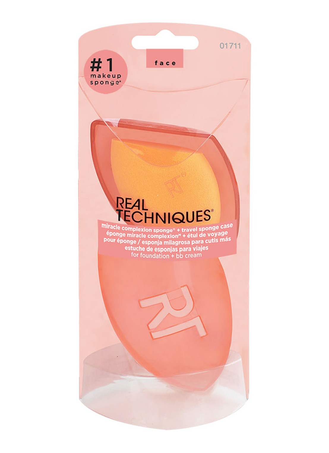 Real Techniques Miracle Complexion Sponge + Case - make-upspons met houder - mini - voorkant 4 oranje