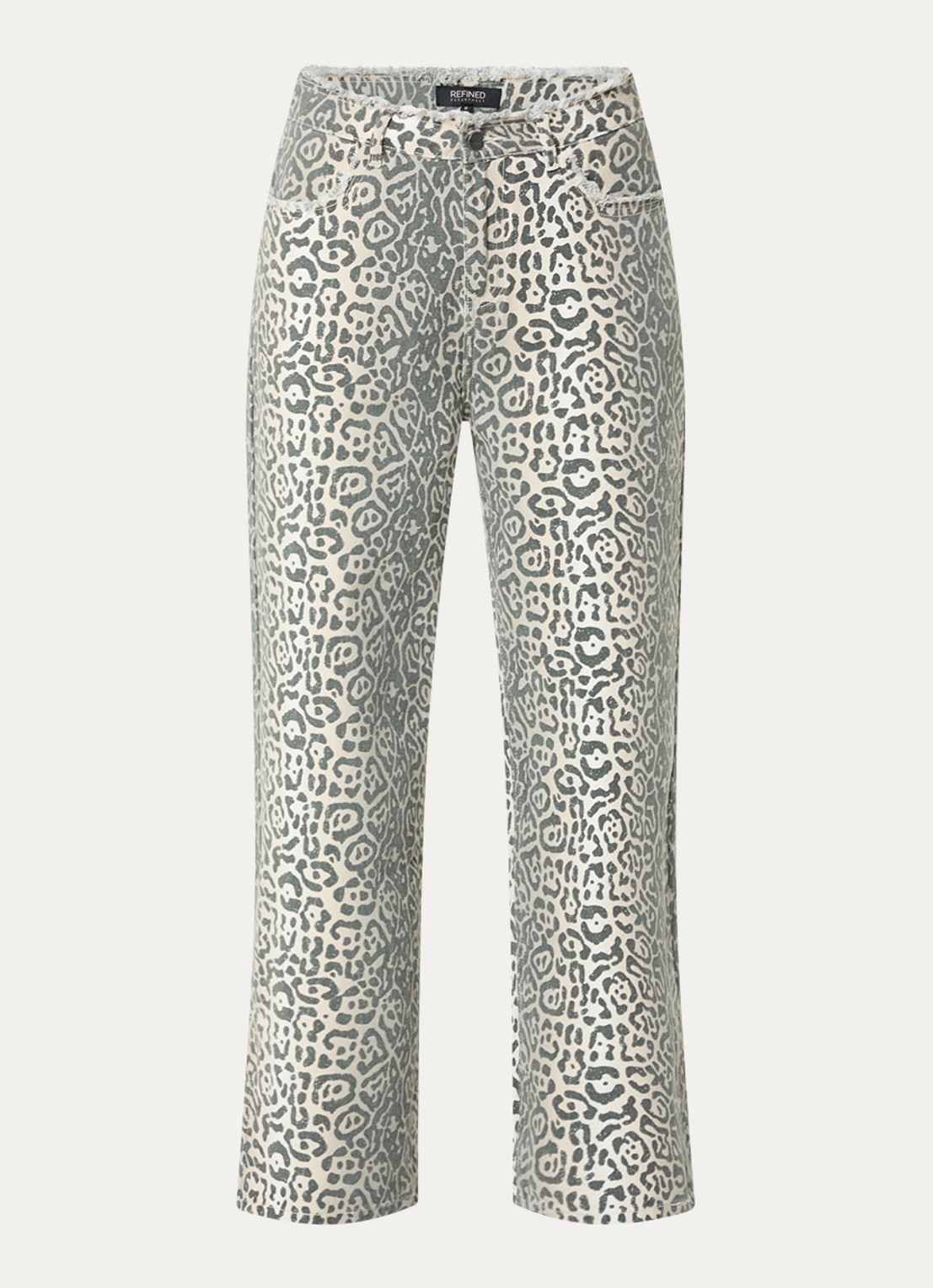 Refined Department Harvey high waist flared jeans met panterprint - voorkant 4 lichtgrijs