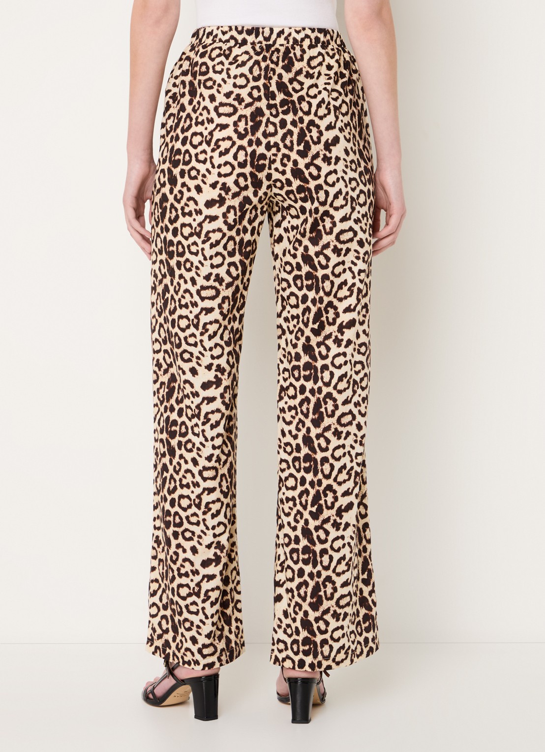Refined Department High waist loose fit pantalon met panterprint en steekzakken - achterkant lichtbruin