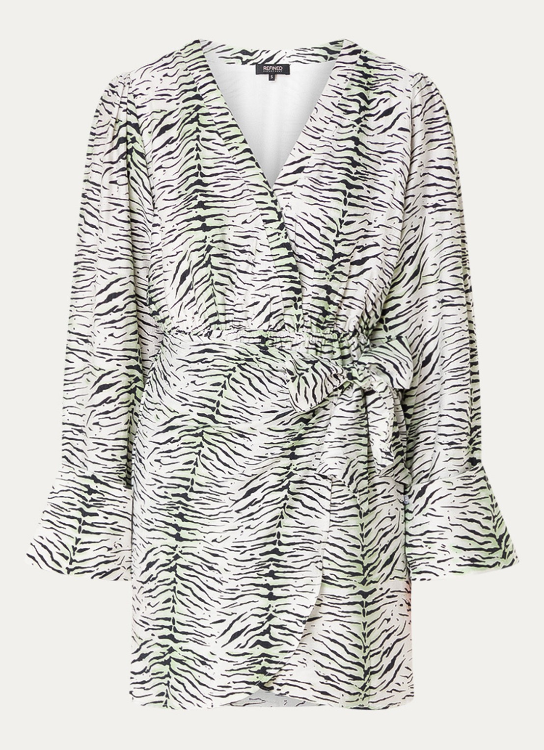 Refined Department Liselle mini wikkeljurk met zebraprint - voorkant 2 wit