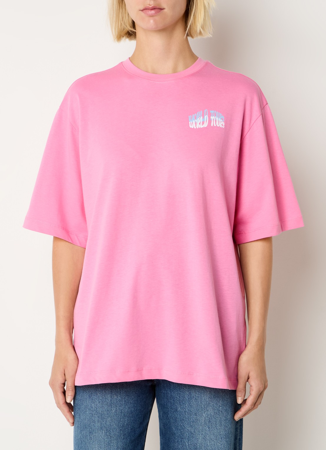 Refined Department Maggy oversized T-shirt met logo- en backprint - achterkant roze