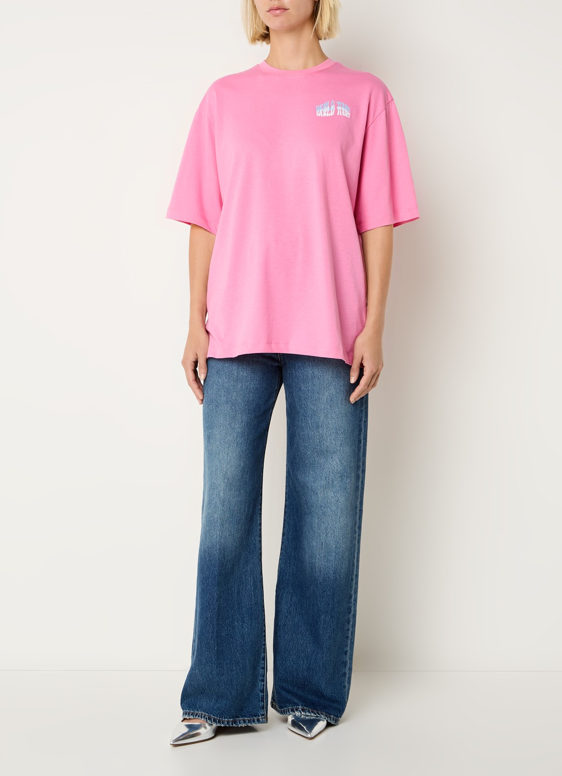 Refined Department Maggy oversized T-shirt met logo- en backprint - voorkant 4 roze