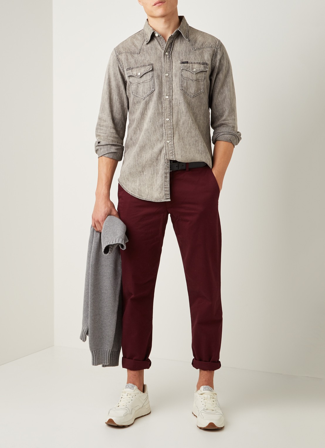 Regular fit overhemd van denim met borstzakken - voorkant 4 blue