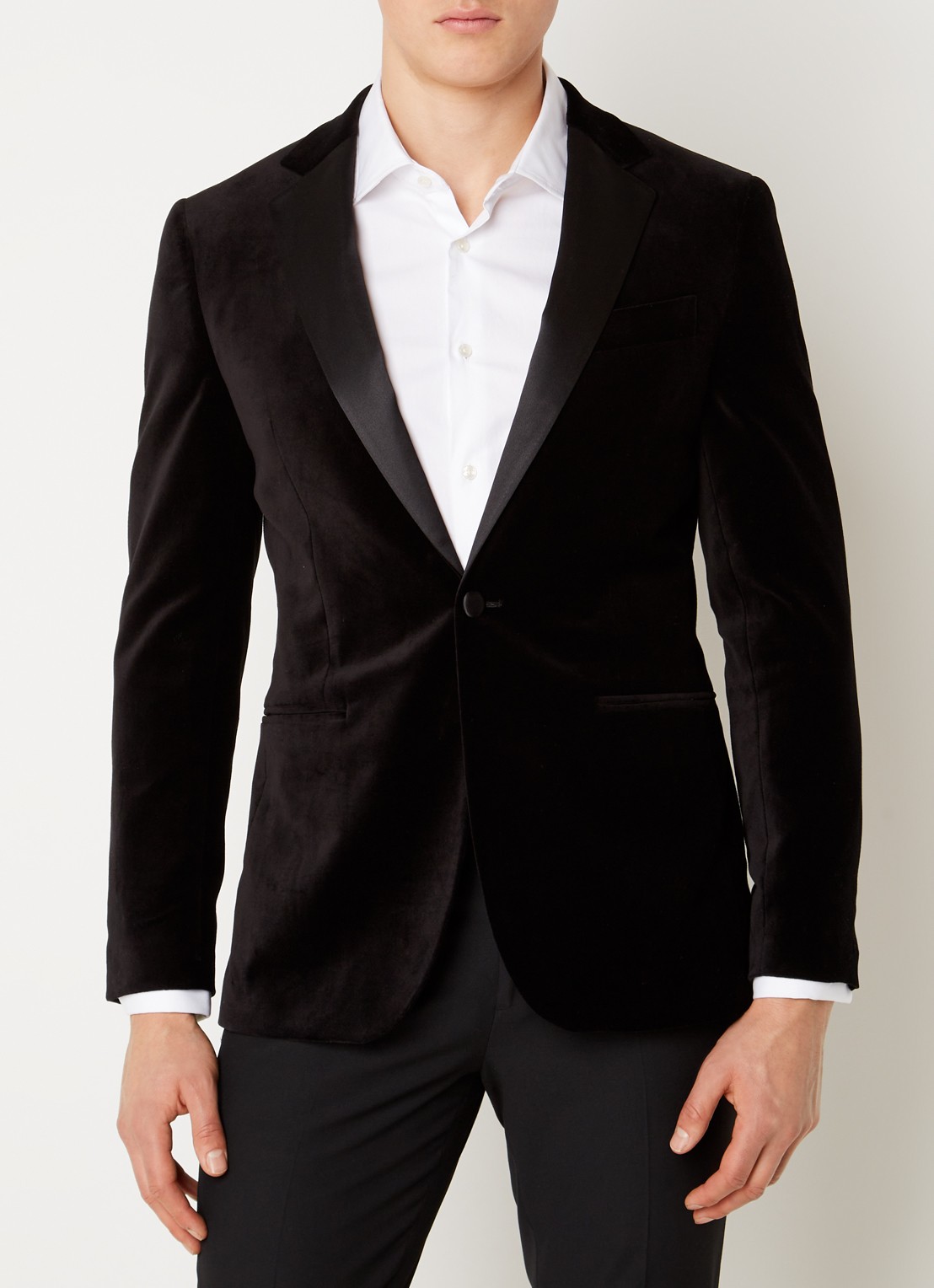 Reiss Ace regular fit colbert van fluweel met borstzak - detail 3 zwart