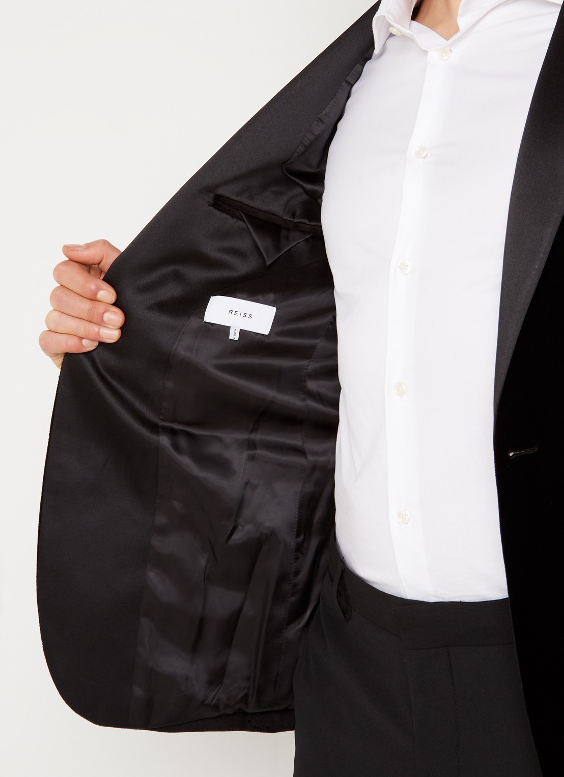 Reiss Ace regular fit colbert van fluweel met borstzak - detail 4 zwart