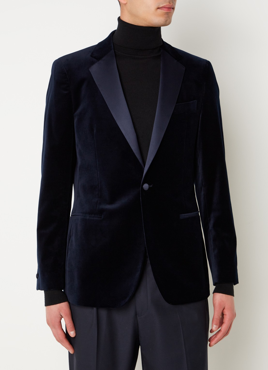 Reiss Ace regular fit colbert van fluweel met borstzak - detail 4 donkerblauw