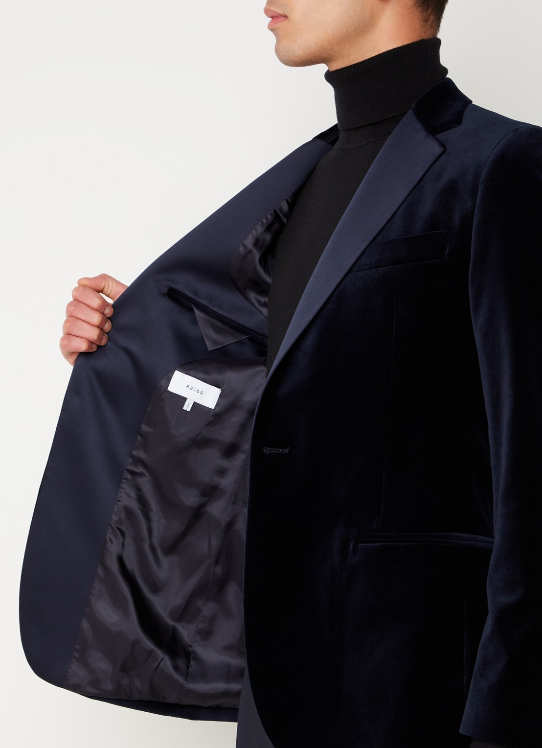 Reiss Ace regular fit colbert van fluweel met borstzak - detail 5 donkerblauw