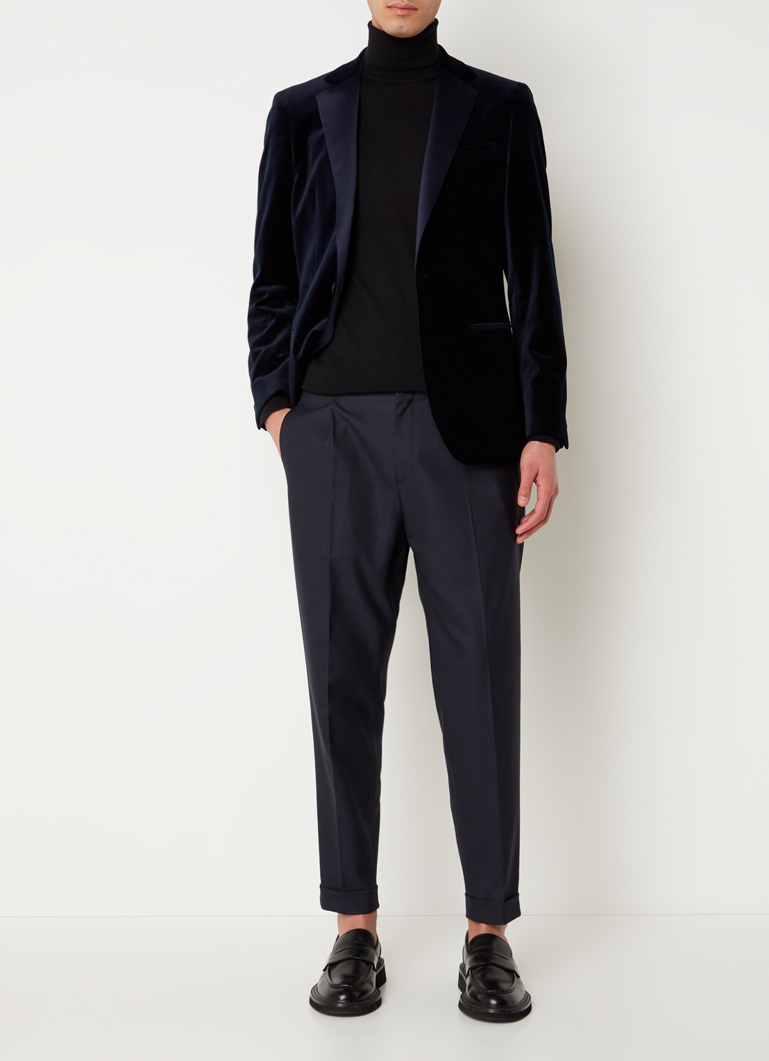 Reiss Ace regular fit colbert van fluweel met borstzak - voorkant 3 donkerblauw