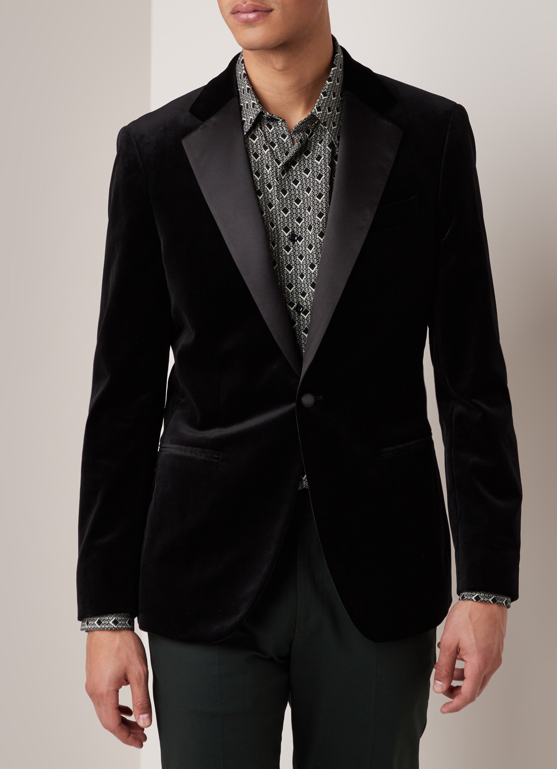 Reiss Ace slim fit colbert van fluweel met paspelzakken - detail 2 zwart