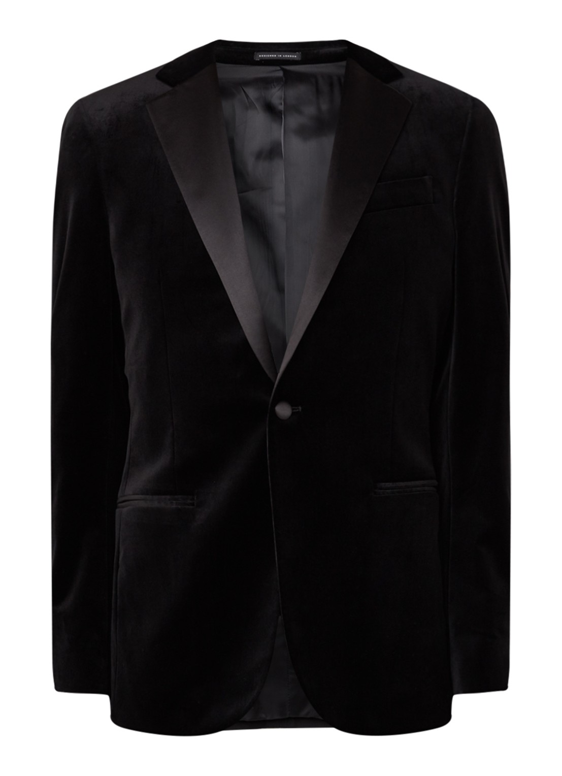 Reiss Ace slim fit colbert van fluweel met paspelzakken - voorkant 3 zwart