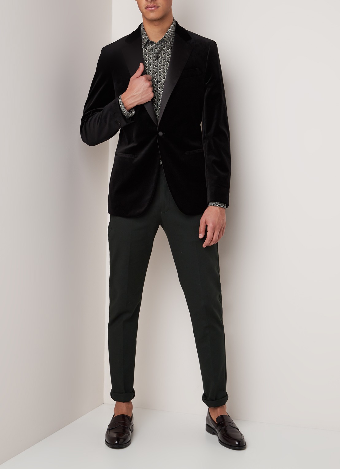 Reiss Ace slim fit colbert van fluweel met paspelzakken - voorkant 4 zwart