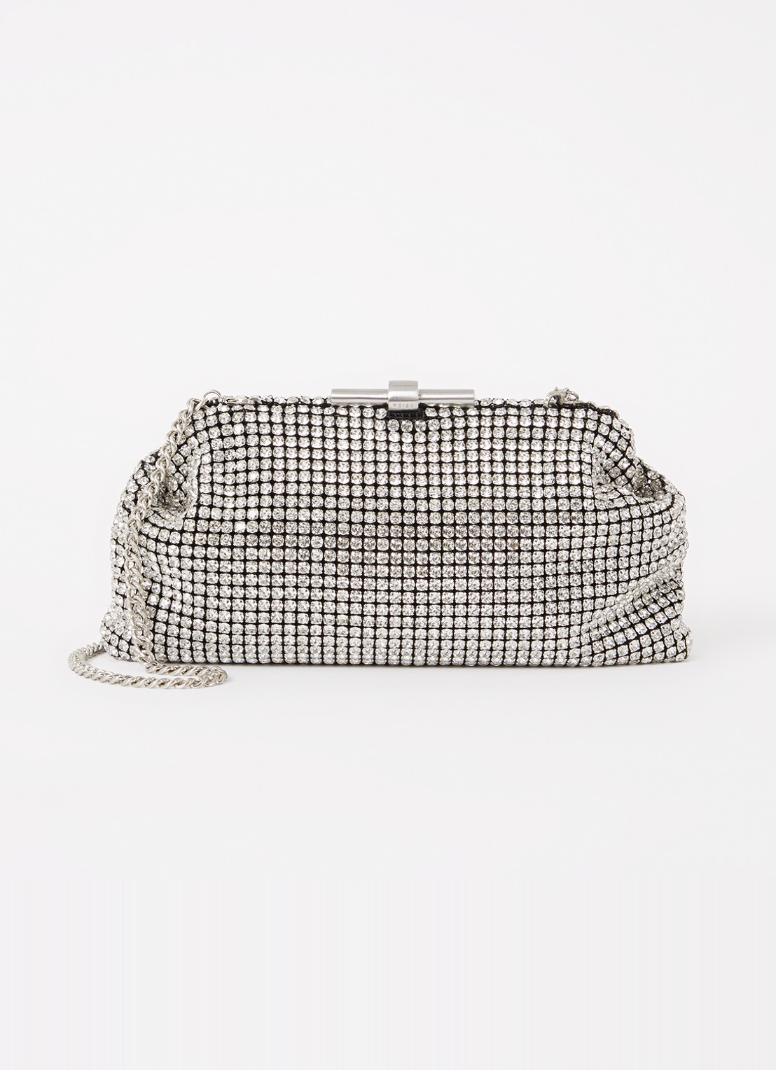Reiss Adaline clutch met strass met afneembare schouderriem - voorkant 3 zilver
