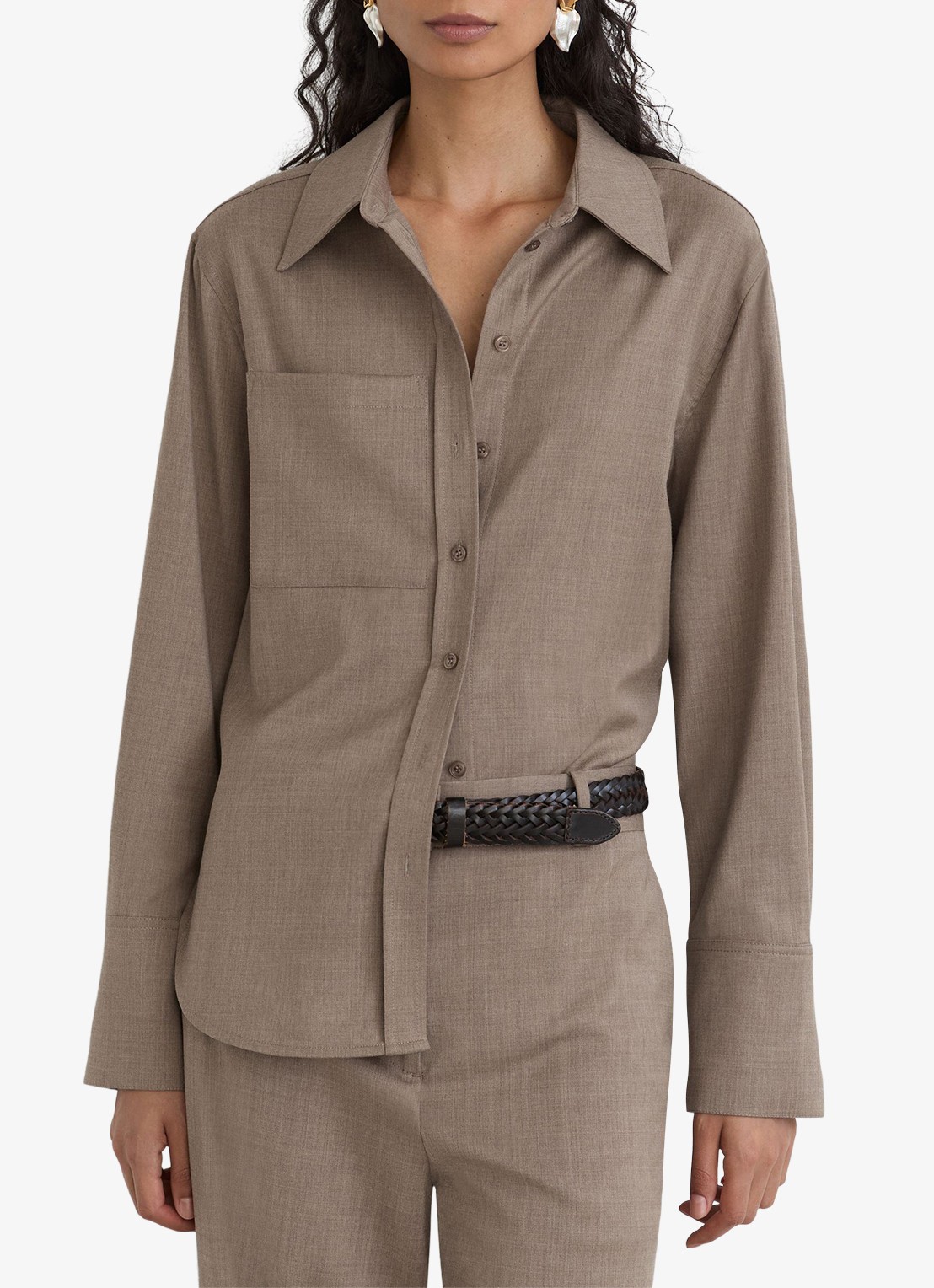 Reiss Adie blouse in wolblend - detail donkerbeige