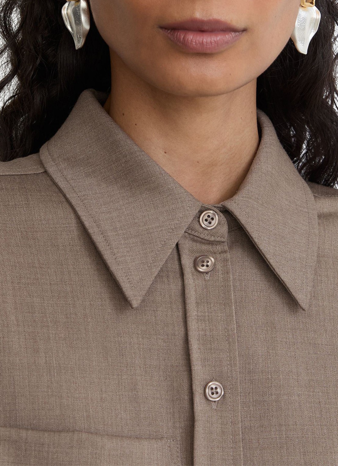 Reiss Adie blouse in wolblend - detail 2 donkerbeige