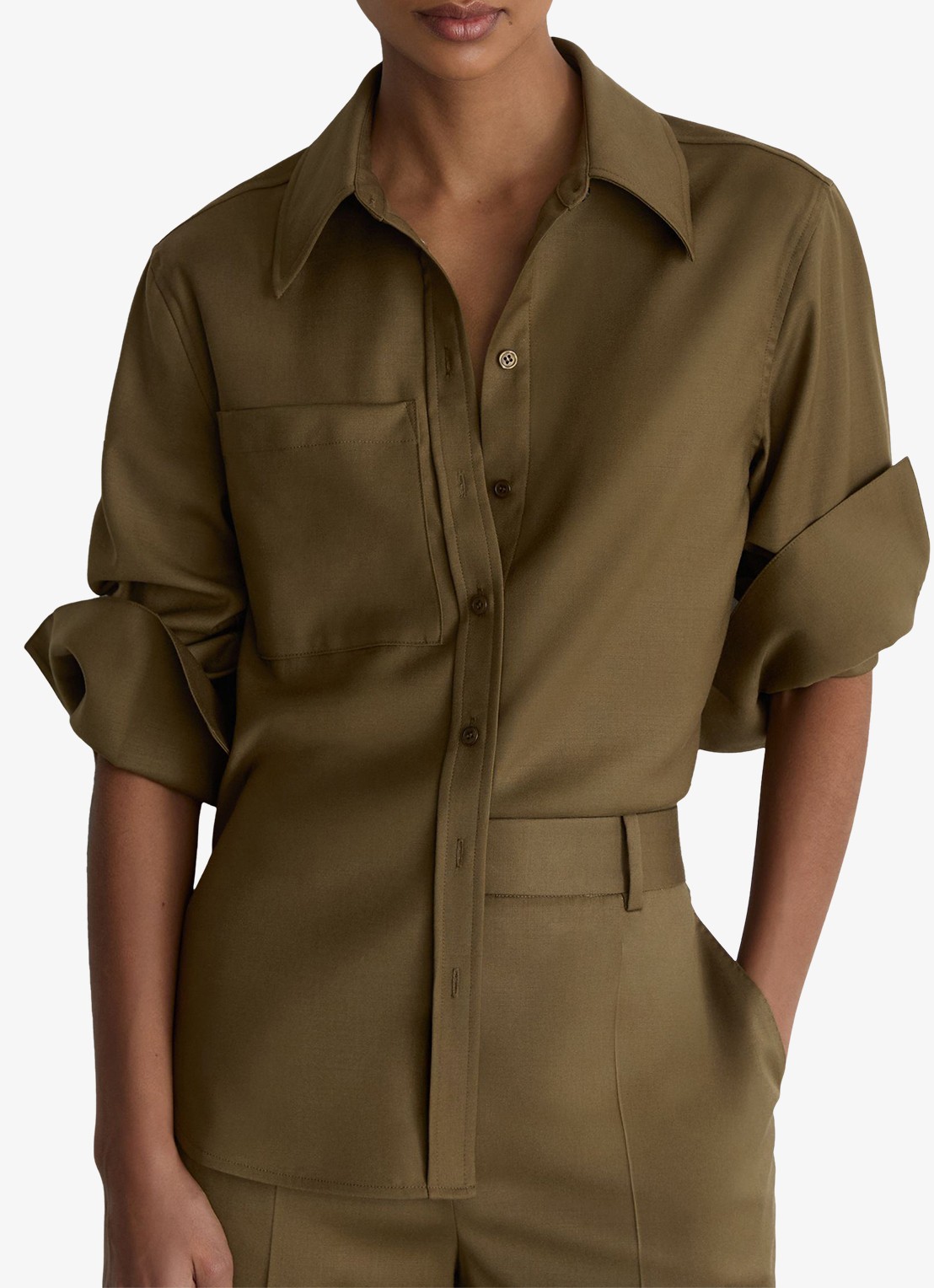 Reiss Adie blouse in wolblend - detail khaki