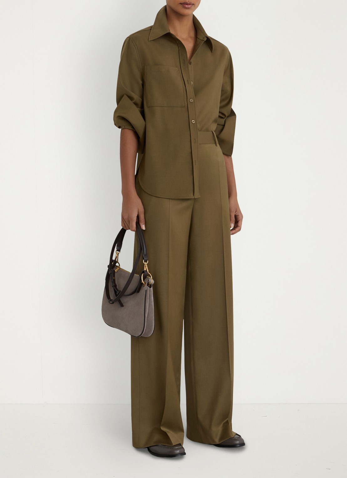 Reiss Adie blouse in wolblend - detail 3 khaki