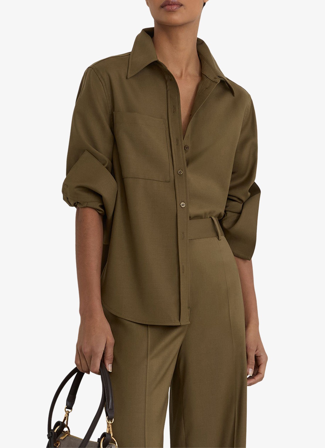 Reiss Adie blouse in wolblend - detail 5 khaki