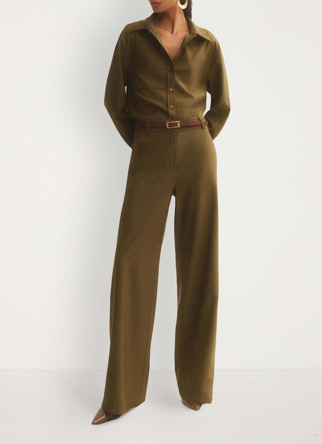 Reiss Adie blouse in wolblend - voorkant 7 khaki