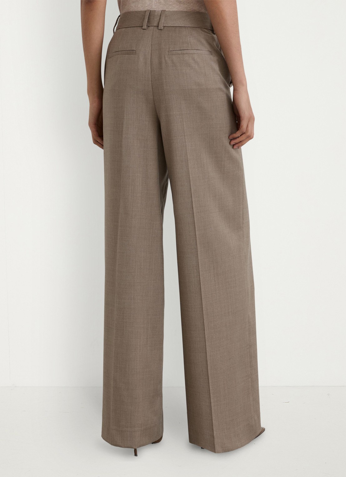 Reiss ADIE high waist wide fit pantalon van wol  - achterkant 6 zand