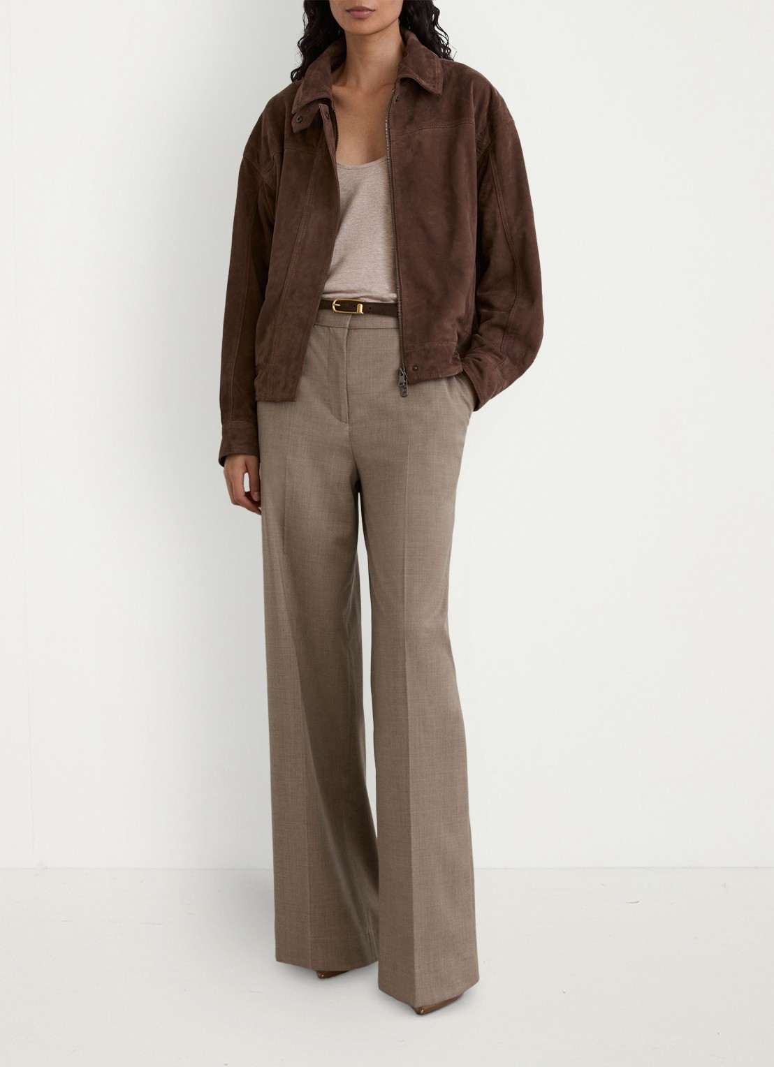 Reiss ADIE high waist wide fit pantalon van wol  - voorkant 2 zand