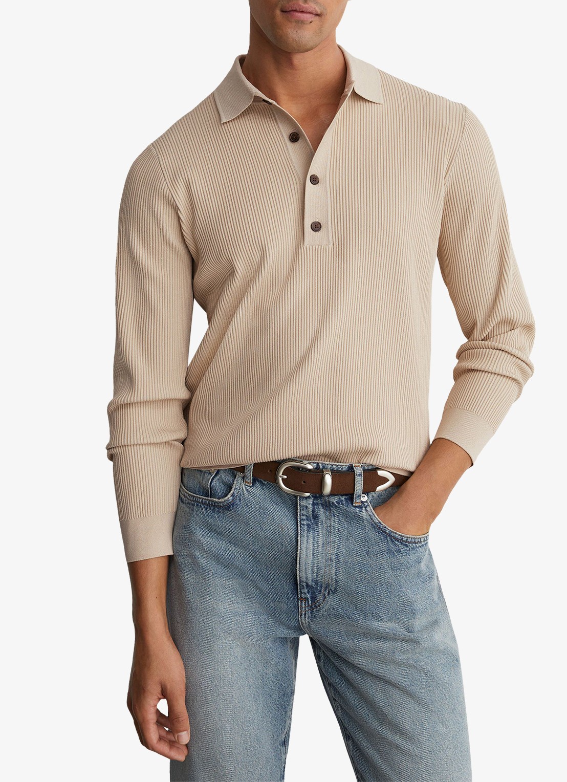 Reiss Admiral regular fit polo met ribstructuur - detail 4 beige