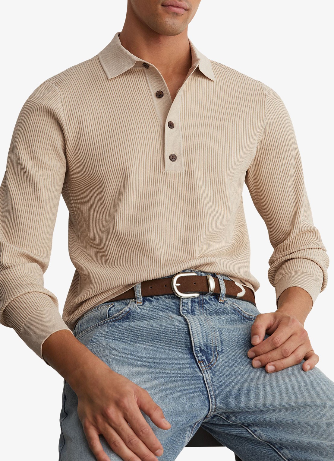 Reiss Admiral regular fit polo met ribstructuur - detail 5 beige