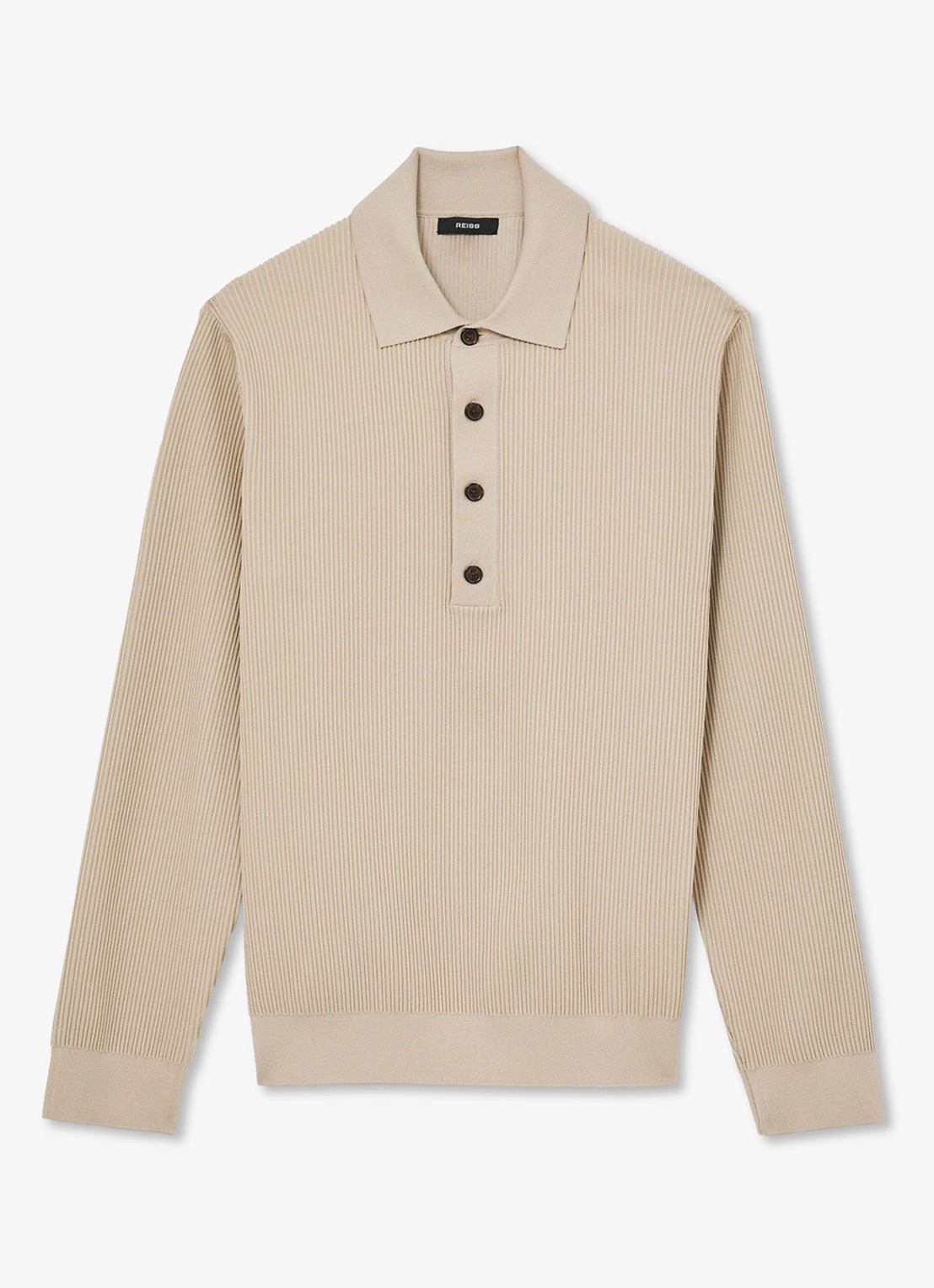 Reiss Admiral regular fit polo met ribstructuur - voorkant 2 beige