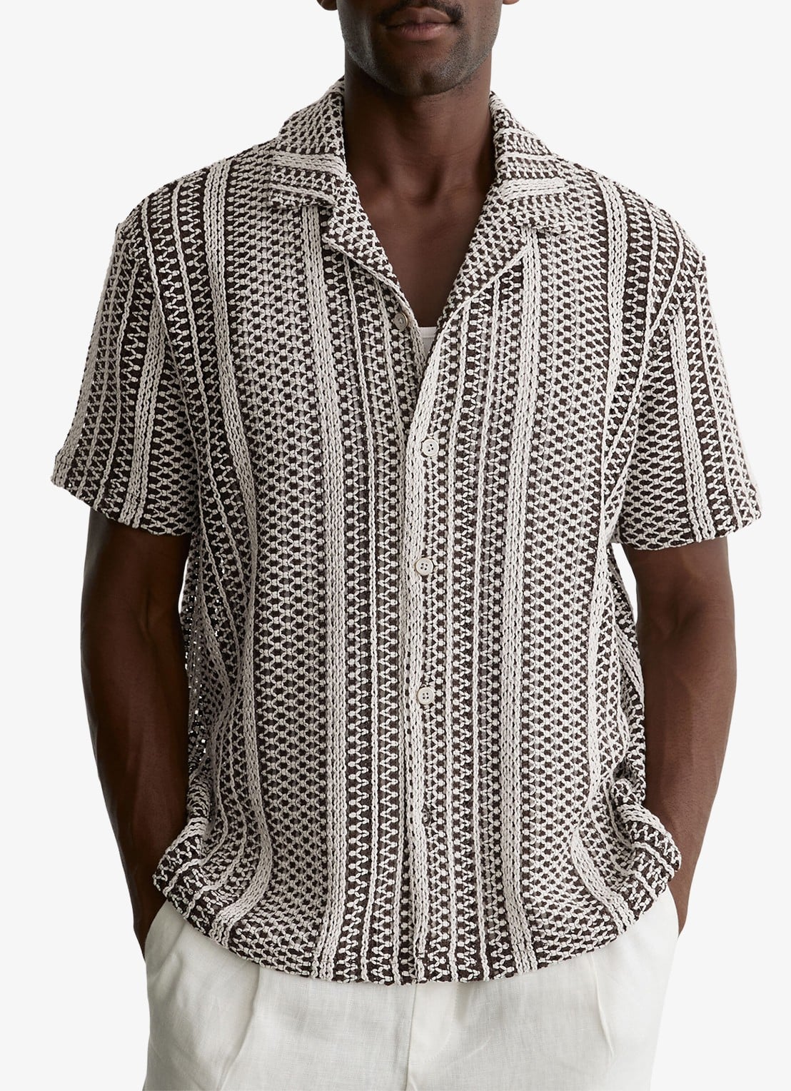 Reiss Aetos regular fit overhemd van van crochet - detail 3 donkerbruin