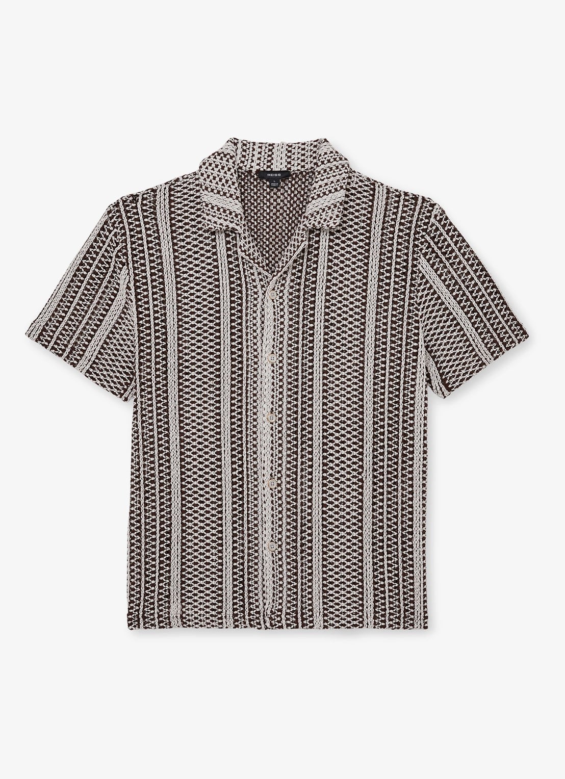 Reiss Aetos regular fit overhemd van van crochet - voorkant donkerbruin