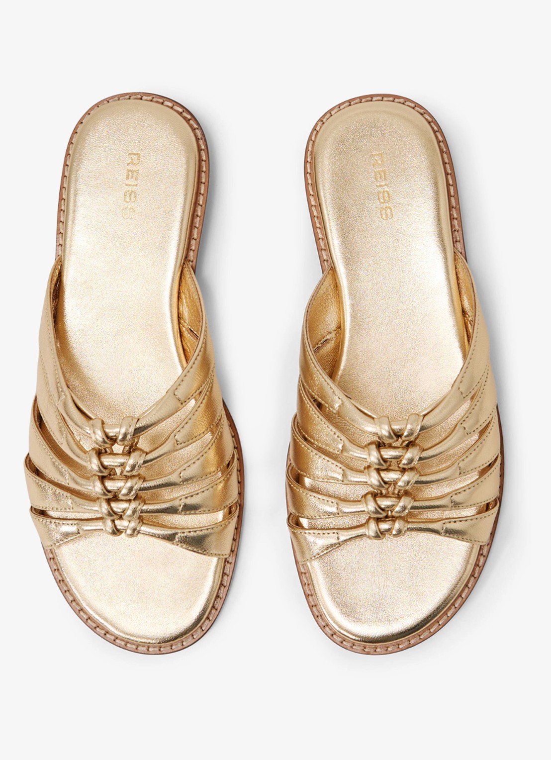 Reiss Agnes slipper van leer met metallic finish - detail gold / goud