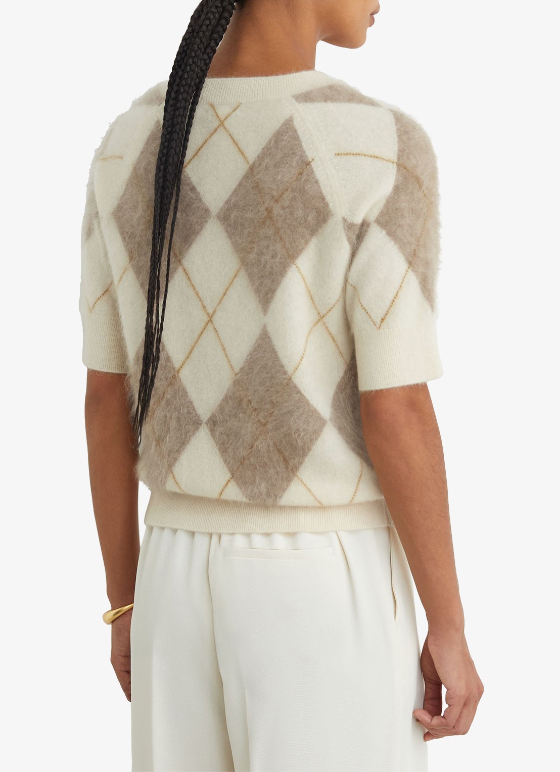 Reiss Aimee fijngebreide top van kasjmier met ruitdessin - achterkant 6 beige