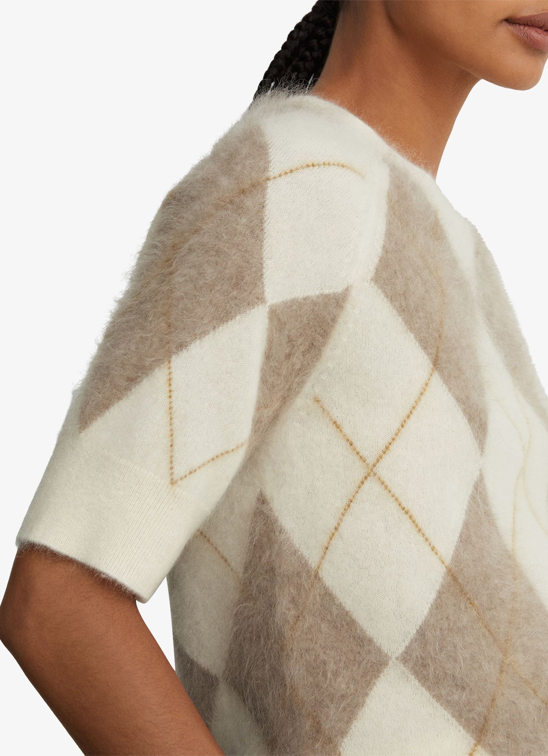 Reiss Aimee fijngebreide top van kasjmier met ruitdessin - detail 4 beige